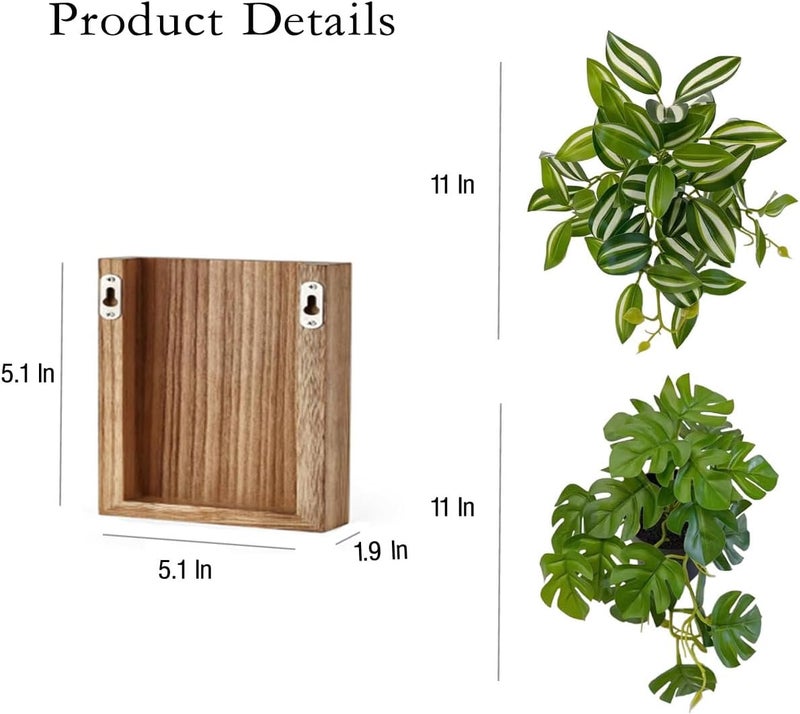 woyoo Wood Wall Planter Vase with Artificial Plants Wall Decor, Small Wall Hanging Greenery Fake Plant Decor Indoor for Living Room Bedroom Bathroom Kitchen Office(Natural) - Image 4